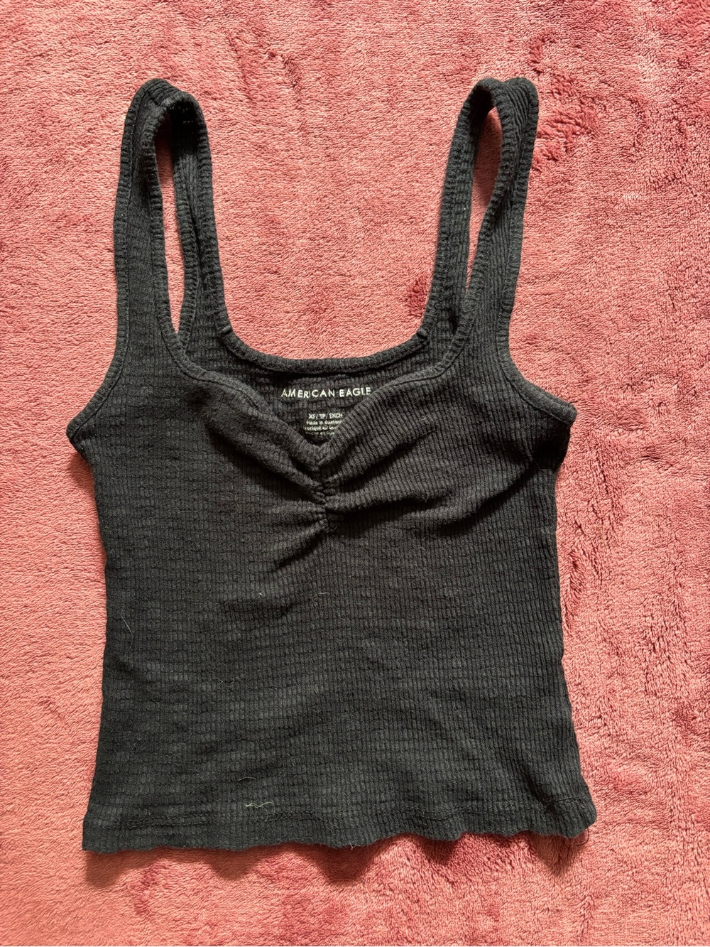 American Eagle Outfitters Black Ribbed Scoop Tank with Front Gather